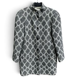 VTG 80s Preppy Jaeger 100% Wool Argyle Diamond Coat Size 8 M Padded Shoulders